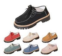 Black Women's Chunky Lug Sole Loafers Platform Oxford Shoes Lace up Slip on Dress Shoes Penny Low Heeled Loafers for Work Business Office Party Casual Footwear Trendy UK 5.5 Clearance