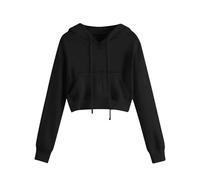 Black Womens Cropped Hoodie Causal Cropped Hoody Hooded Sweatshirt Long Sleeve Lace Up Neck Pullover Crop Tops Ladies Workout Joggers Dancing Hoodies Y2K Fashion Teen Girls Outfit