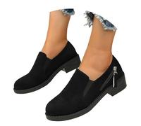Black Women's Faux Suede Slip on Loafer Shoe Low Heels with Zipper Detail Twin Strech Round Toe Low Top Ankle Boots Footwear Gift UK 4.5