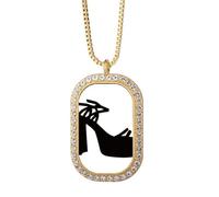 Black Women's High Heels Outline Pattern Necklace Pendant Diamond Crystal Golden Jewelry