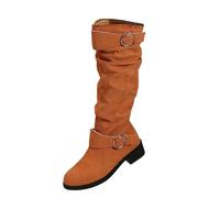 Black Women's Lined Winter Boots with Medium Heel, Fashionable British Style Boots, High Suede Boots, Knee High Women's Boots, Riding Boots, Women's Shoes, Pumps Flat, orange, 8 UK