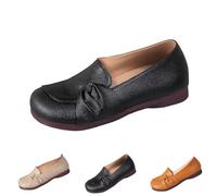 Black Women's Loafers & Moccasins Casual Comfort Walking Cute Round Toe Flat Loafer Soft Cowhide Leather Boat Shoes Slip on Driving Shoe Loafer Mother's Shoes Ladies Footwear Size 6.5