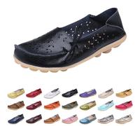 Black Women's Loafers & Moccasins Comfort Wide Fit Walking Cute Flat Loafer Flower Hollow Out Soft Cowhide Leather Loafer Flat Shoes Slip-Ons Ladies Loafers Slippers Footwear UK Size 3.5