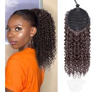 Black Women's Long Drawstring Puff Ponytail Bun Afro Kinky Curly Synthetic Clip In Instant Hairdo Synthetic Hair Ponytail For Afro Women Black Brown -13.5 Inches (Brown)