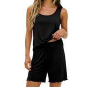 Black Womens Modal Lounge Wear Sets Sleeveless Loose Tank Top & Elastic Waist Shorts with Drawstring Women's Wrinkle Resistant Tracksuit Set Effortless Style Daily Wear Size L