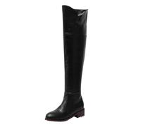 Black Women's Over The Knee Boots High Top with Chunky Heel Fashion Casual Fall Winter Comfortable Walking Shoes Pu Material