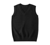 Black Women's Sleeveless Vest Sweater Plain V Neck Pullover Knitted Tank Top, 18 Colours, Cotton Polyester Spandex Blend, Regular Fit,Pull On, Streetwear, Solid, Spring Autumn Winter