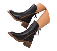 Black Women's Square Toe Ankle Boots High Chunky Stacked Heel Double Side Zip up Faux Leather Ankle Booties Trendy Stylish PU Fall Winter Bootie Shoes Footwear Gift UK 5