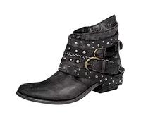 Black Women's Steampunk Boots Fashion Buckle Belt Ankle Boots with Side Zipper Gothic Solid Color Round Toe Leather Boot Comfy Chunky Low Heel Shoes for Winter Autumn Vintage Western Cowboy Booties 8