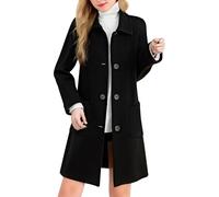 Black Women's Tweed Trench Coats, Longline Peacoat, Lapel Collar, Button Down Classic Overcoat with Pockets, Winter Duster Coat, Ladies Elegant Formal Dressy Jacket UK L