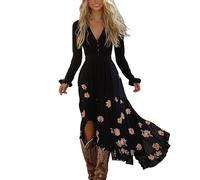 Black Women's Vintage Western Cowboy Dress - Floral Lace Trim Off Shoulder Flare Dress Halloween Costume 70S Inspired Prairie Outfit Country Party Dresses Ladies Cowgirl Retro Cosplay Wear