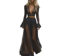 Black Women's Vintage Western Cowboy Dress - Floral Lace Trim Off Shoulder Flare Dress Halloween Costume 70S Inspired Prairie Outfit Country Party Dresses Ladies Cowgirl Retro Cosplay Wear