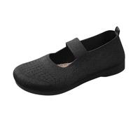 Black Women's Wide Fit Walking Sneakers Mary Jane Knit Wide Toe Box Walking Shoes Lightweight Flats Slip on Ladies Comfortable Soft Work Nursing Shoe Loafers Footwear Size 6.5