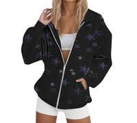 Black Women's Y2k Zip Up Hoodies Long Sleeve Graphic Star Print Hooded Jacket Oversized Goth Harajuku Sweatshirt Fashion Punk Grunge Streetwear Aesthetic Full Zipper Hood Sweatshirts with Pockets S
