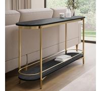 Black Wood and Gold Curved Edge Sofa Table with Storage Shelf - Myla