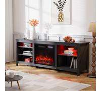 Black Wood Grain Electric Fireplace TV Stand-12 Flame Colours, Remote Control