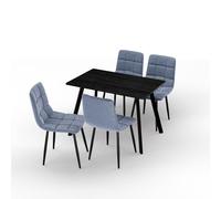 Urbn-Living Urbn Living 110Cm Dining Table & 4 Pcs Velvet Chairs Set Modern Metal Kitchen Furniture Black Wood Table And Madison Blue Chair