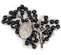 Black Wood Rosary, Convertible into Pendant Men or Women's Necklace, Religious Rosaries with Medal of the Virgin of Fatima and Gift Bag Fatima Rosary Wood Black VF