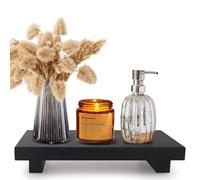 Black Wooden Bathroom Tray Decorative Kitchen Countertop Trays Farmhouse Wood Riser Pedestal Stand Dish Soap Dispenser Holder for Kitchen Counter Bathroom Sink Organizer Accessories Decor Vanity Tray