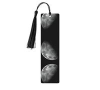 Black Wooden Bookmark â€“ Double-Sided Black Background Moon Full-Print Decorative for Study Room, Office, Classroom, Library