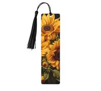 Black Wooden Bookmarks with Tassel with The Yellow Sunflower Print Book Markers, for Book Lovers Page Markers Reading Gifts