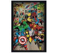 Black Wooden Framed Poster collage Of Favourite Marvel Superheroes 61x91.5cm