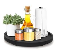 Black Wooden Lazy Susan Turntable Organizer Cabinet Round Bathroom Vanity Rotating Tray 10" Small Lazy Susans for Dining Table Top Kitchen Countertop Decor Tray Wood Lazy Susan Coffee Bar Accessories