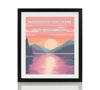 Black Wooden Picture Photo Frame, 40x30cm With White Mount To Fit 30x20cm Picture Frames with Wall Hanging, Frame Poster Frame with Perspex Window