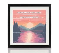 Black Wooden Picture Photo Frame, 60x60cm With White Mount To Fit 50x50cm Picture Frames with Wall Hanging, Frame Poster Frame with Perspex Window