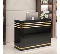 Black Wooden Reception Desk with 2 Lockable Drawers, Stylish Front Counter Table for Checkout & Retail, Perfect for Office, Boutique, Spa - Elegant Golden Accents
