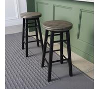(Black) Wooden Revolving Swivel Bar Stool Set of 2