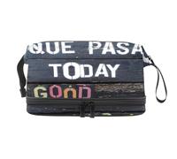Black Wooden Wall Decorative Double Layer Cosmetic Bag for Women and Girls, Travel Toiletry Bag Makeup Handy Pouch Organiser Bag with Brush Compartment
