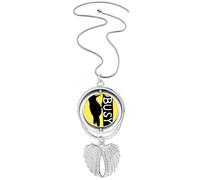 Black Woodpecker Animal Outline Natural Pendant Angel Wings Rotating Necklace Jewelry
