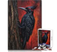 Black Woodpecker on Tree Painting 1000 Jigsaw Puzzle Cognitive Development Fun Game Special Thoughtful Celebration Present Size 50x75cm