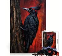 Black Woodpecker on Tree Painting Jigsaw 1000 Pieces for Teenagers Sharp Memory Easy Relaxation Neat Edges Joyful Xmas (50x75cm)