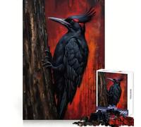 Black Woodpecker on Tree Painting Jigsaw Puzzles for Teenagers 1000 Sharp Recall Restful Activity Snug Fit Unique Gift (38x52cm)