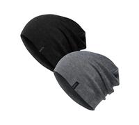 Black Wool Slouchy Beanie for Men Women, Graphite Thin Slouch Beanies Hats Men for Sleeping Running Workout Cancer Skull Cap (Black+Graphite)