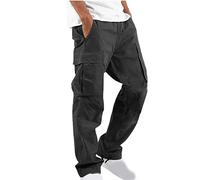 Black Work Pants Men Cargo Work Trousers Men Elasticated Waist Men Solid Casual Multiple Pockets Outdoor Straight Type Fitness Pants Cargo Pants Trousers Comfortable Yoga Workout Pants Black M