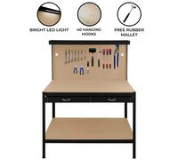 MonsterShop Workbench With Pegboard, Drawer And Light - Black
