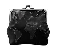 Black World Map Coin Purse for Women, Small Card Holder PU Leather Change Pouch, Kiss Lock Coin Pouch Mini Portable Party Cosmetic Bags Vintage Card Wallets for Cash Key