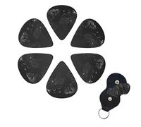 Black World Map Guitar Picks 6 Pack, 0.46mm Thickness Celluloid Bass Pick with Leather Guitar Pick Holder Keychain Abstract Art Pics Plectrum for Acoustic Electric Guitar, Ukulele, Bass