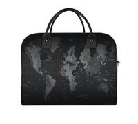 Black World Map Laptop Tote Bag Casual Travel Handbag Multi Pocket Shoulder Bags for Work Travel