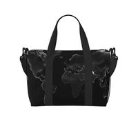 Black World Map Water-Resistant Crossbody Travel Bag, Large Carry-On with Adjustable Strap, Multi-Compartment Weekender for Gym, Travel, Outdoor
