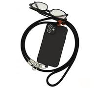 Black Woven Phone & Glasses Lanyard with Adjustable Buckle & Detachable Clip for Secure Daily Commute, Outdoor Adventures, Travel Convenience - Silver Metal Loops, Brown PU Leather Eyewear Holder,