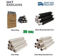 (Black Wrap, 2 Rolls) Pallet Wrap Stretch Shrink Clear & Black Wrap Cling Film 400mm, 30mu Roll Extend