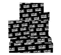 Black Wrapping Paper - Let's Get Drunk - 6 Sheets Gift Wrap for Friends or Adults - Funny Birthday Party Design - Bold White Text - Recyclable - Comes with Tags by Central 23