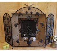 Black Wrought Iron Birds & Leaves Arched Metal and Mesh Fire Screen Guard by DID Ltd