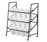 Black Wrought Iron Flower Stand with 12 Buckets - Versatile Plant Display Shelf Floral Cart & Sto Ladder Rack for Shop Decor & Home Gardening tials