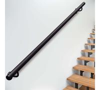 Black Wrought Iron Round WallMounted Handrail for Indoor & Outdoor Stairs Durable Safety Support Railing with Easy Install Brackets for Secure Banister Solutions