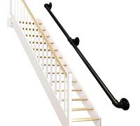 Black Wrought Iron Stair Banister Railing for Indoor/Outdoor Steps, 2ft/0.6m Assistive il, Durable Metal Safety Guard for Home & Garden Use
